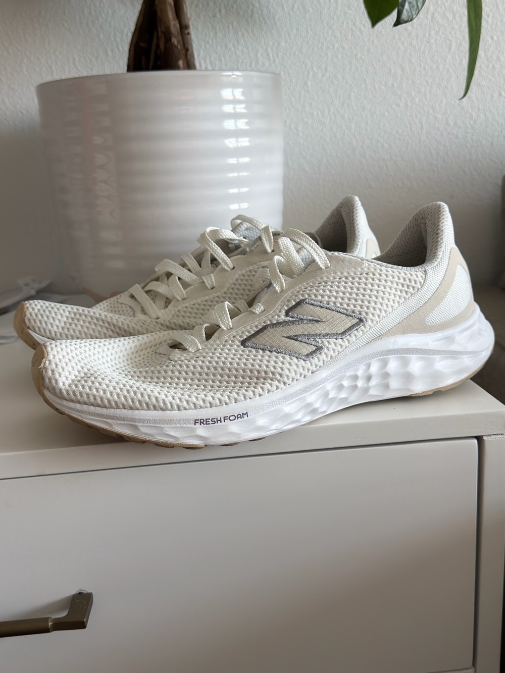 New Balance Women's Fresh Foam Running Shoes in Cream and White